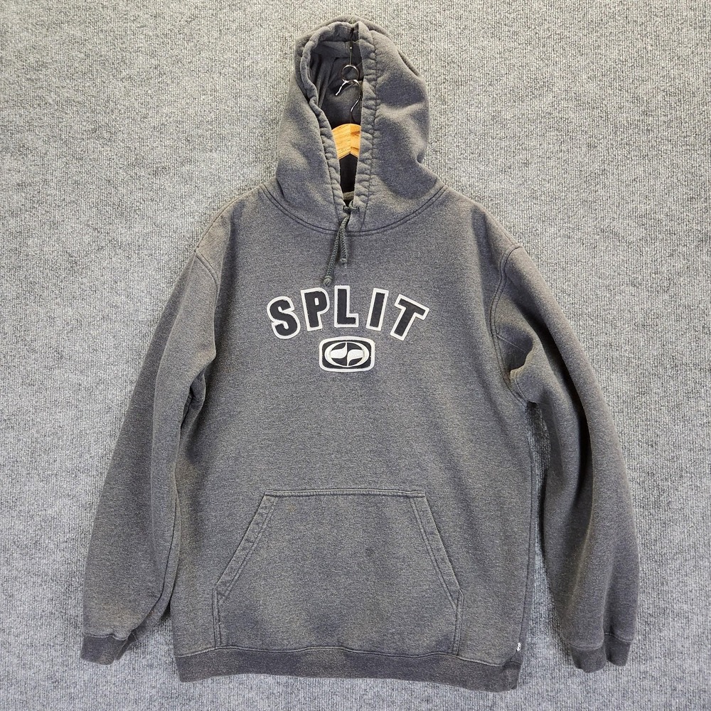 Vintage Split Skate Hoodie Sweatshirt Mens Large Gray Pullover Kangaroo Y2K 90s